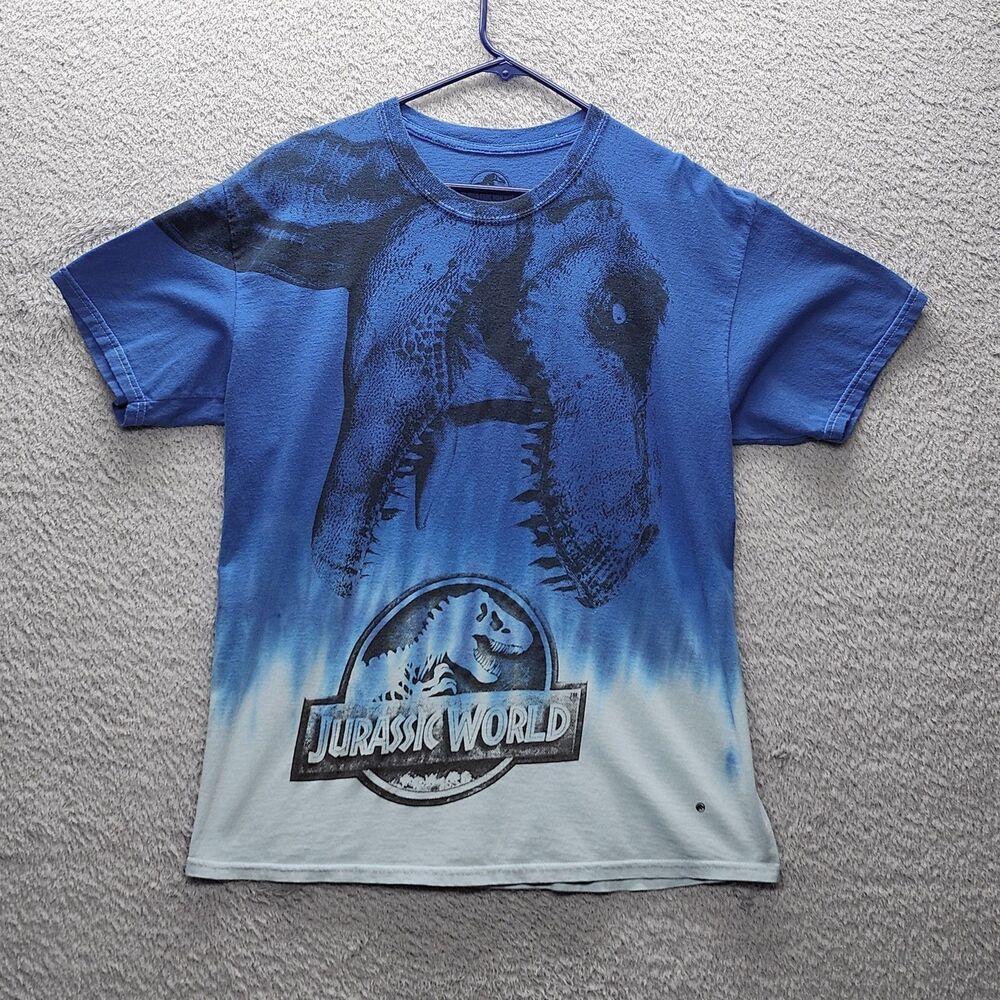 Jurassic World T-Shirt Large Blue Ombre Tie Dye T-Rex Graphic Short Sleeve L